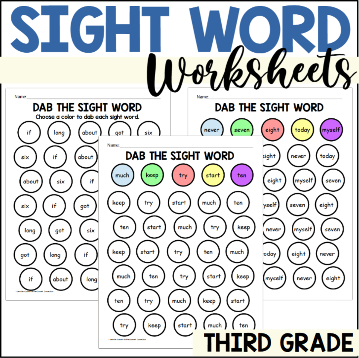 An educational teaching resource from The Connett Connection entitled Third Grade Dab a Sight Word Worksheets downloadable at Teach Simple.
