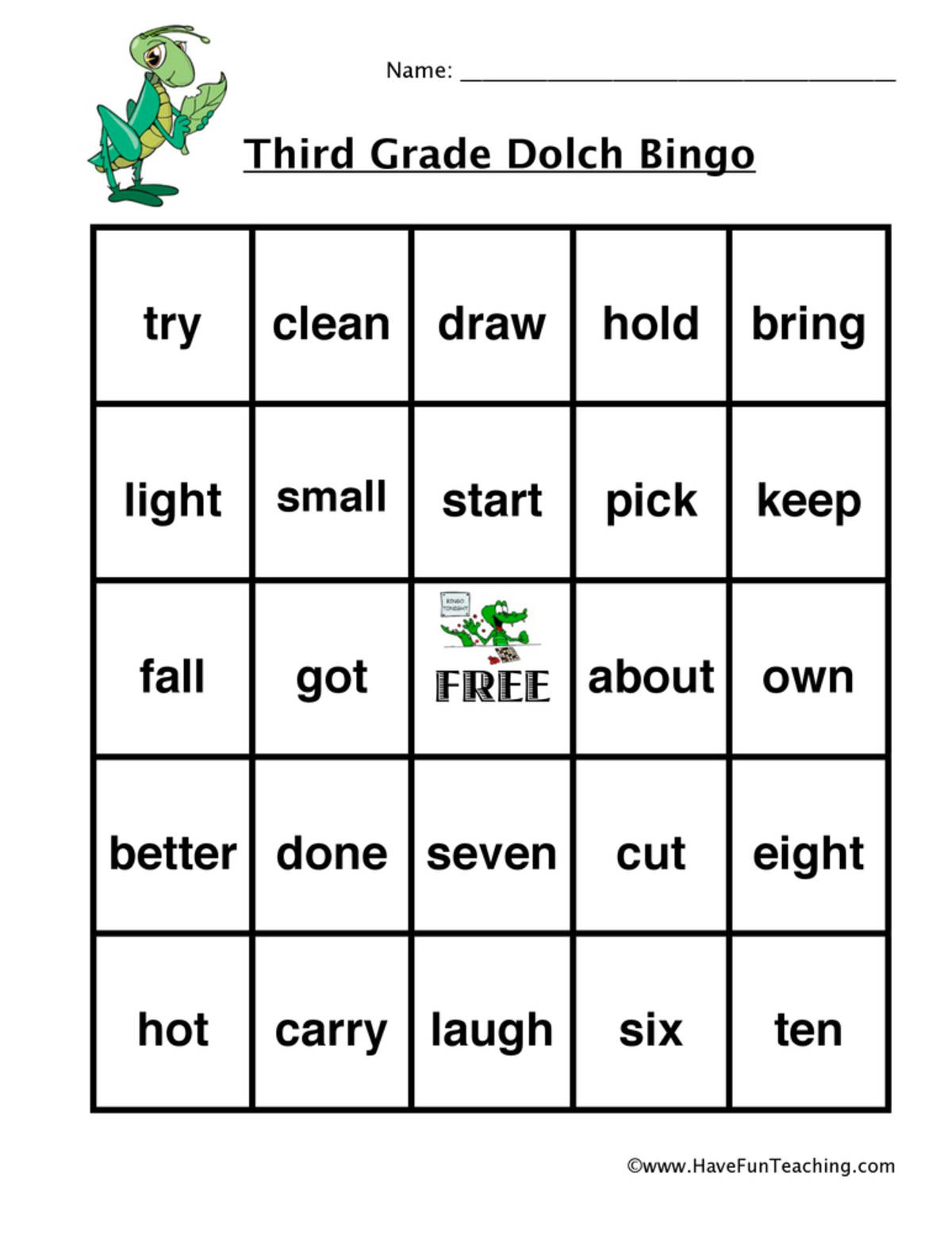 An educational teaching resource from Have Fun Teaching entitled Third Grade Sight Words Bingo downloadable at Teach Simple.