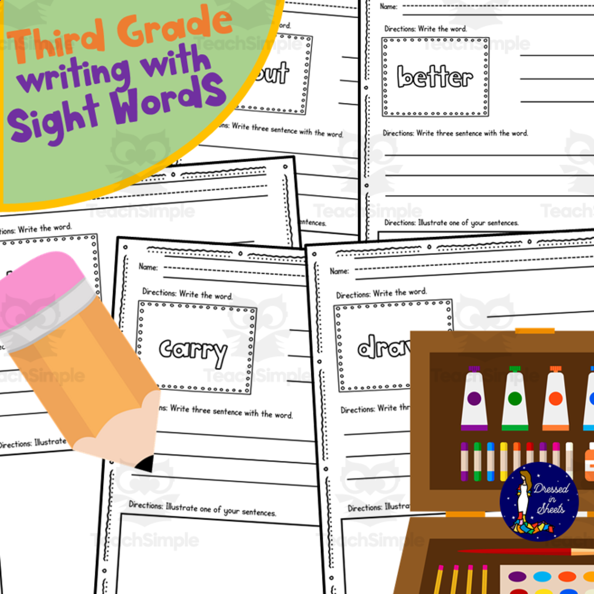 An educational teaching resource from Soumara Siddiqui entitled Third Grade Writing with Sight Words downloadable at Teach Simple.