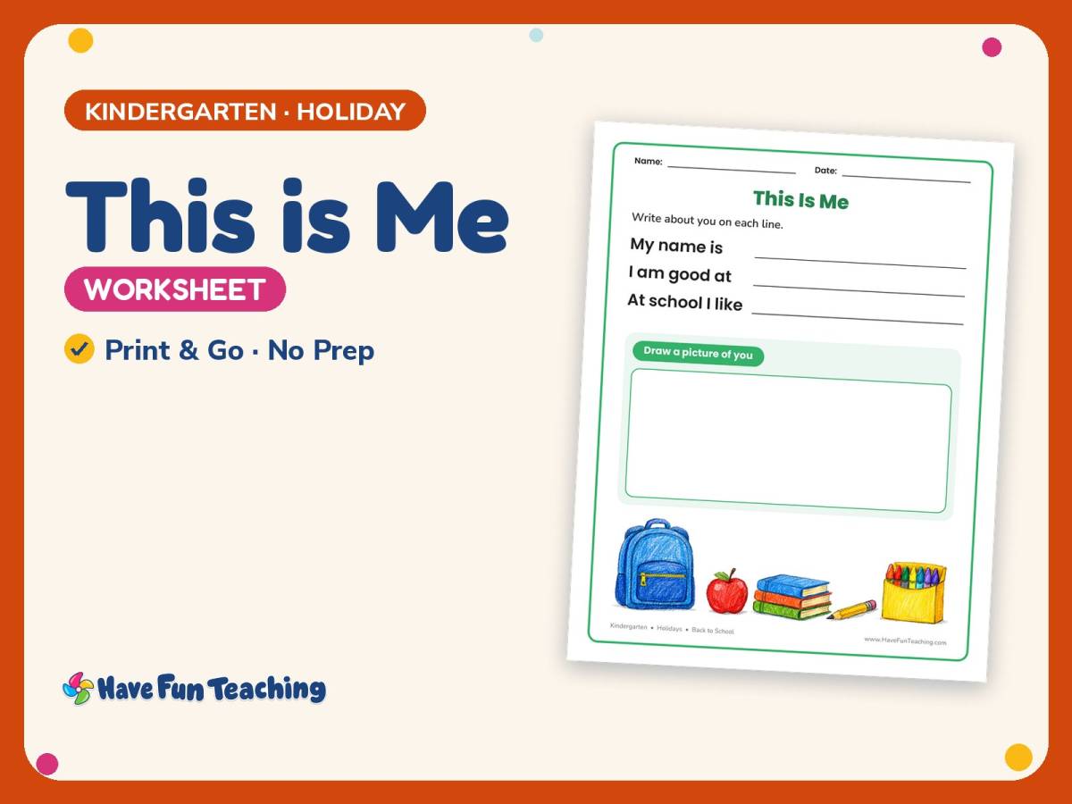 This is Me Worksheet – Kindergarten Back to School Practice preview