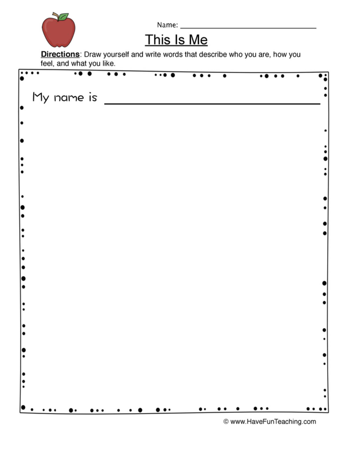 An educational teaching resource from Have Fun Teaching entitled This is Me Worksheet downloadable at Teach Simple.
