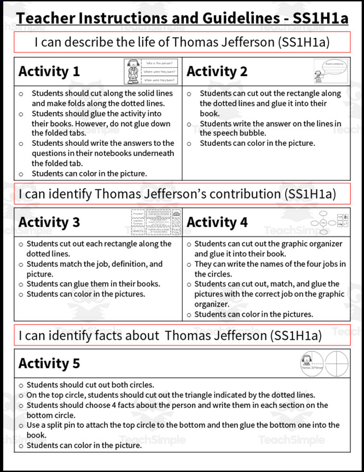 An educational teaching resource from Sarah Miller Tech entitled Thomas Jefferson Interactive Notebook | SS1H1a, SS1H1b, SS1G1a, SS1CG1 downloadable at Teach Simple.