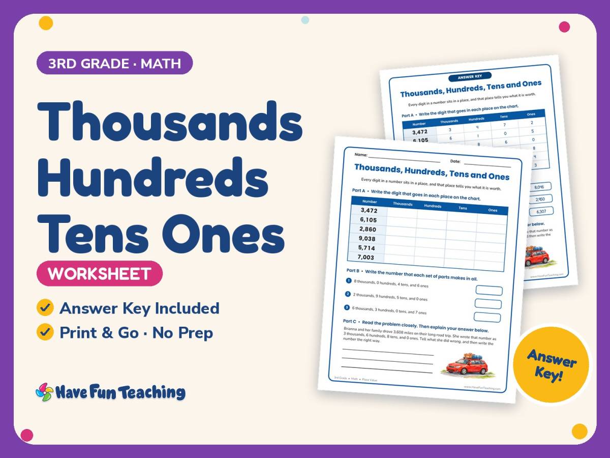 Thousands Hundreds Tens Ones Worksheet – 3rd Grade Base 10 Practice preview