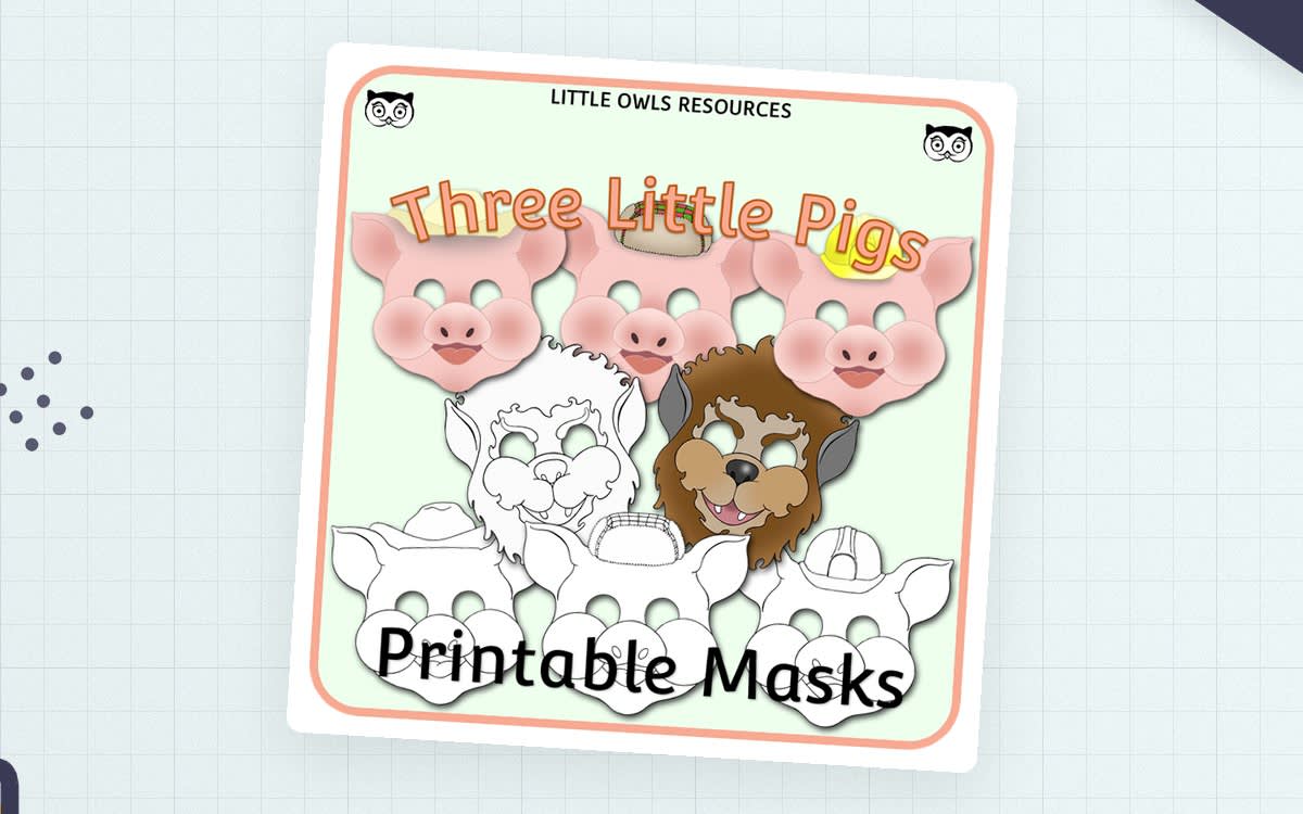 An educational teaching resource from Little Owls Resources entitled Three Little Pigs Masks – Printable Story Crafts downloadable at Teach Simple.