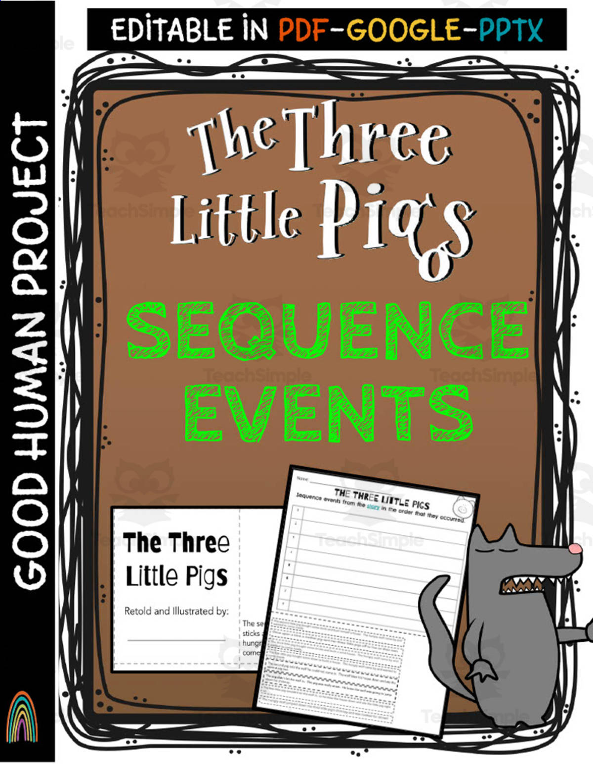 An educational teaching resource from Good Human Project entitled Three Little Pigs – Sequence Events Activity downloadable at Teach Simple.