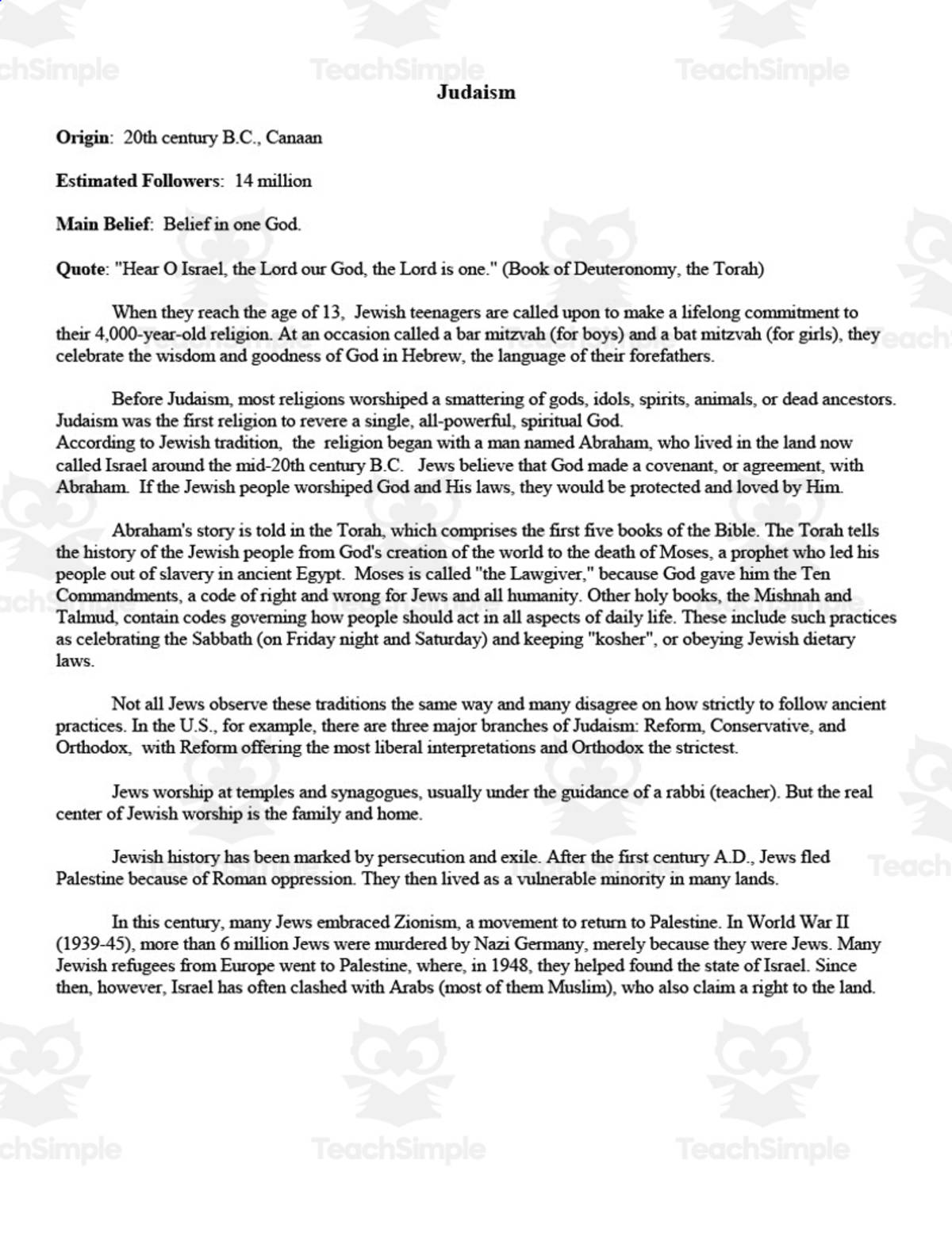 An educational teaching resource from Cogjogger entitled Three Religions Compared Worksheet downloadable at Teach Simple.