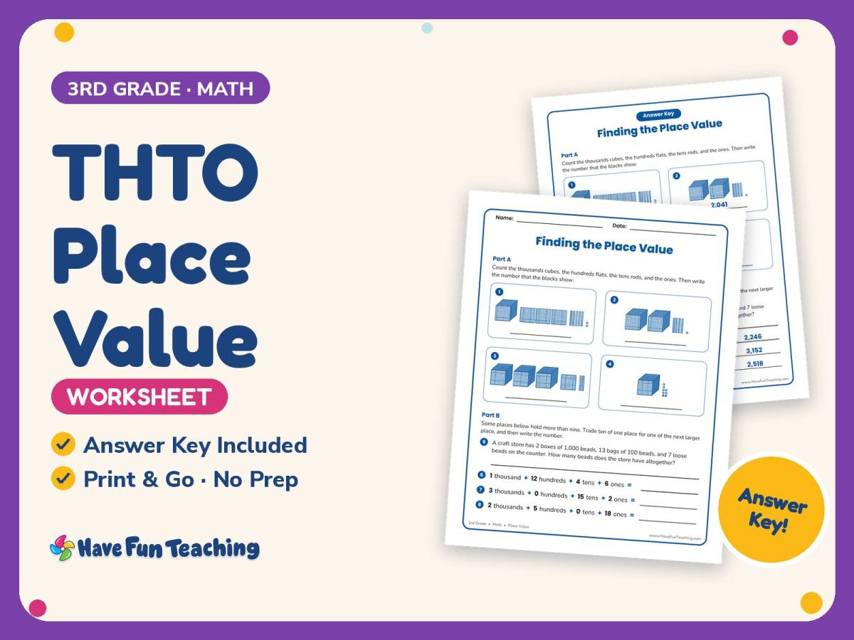 THTO Place Value Worksheet – 3rd Grade Math Practice + Answer Key preview