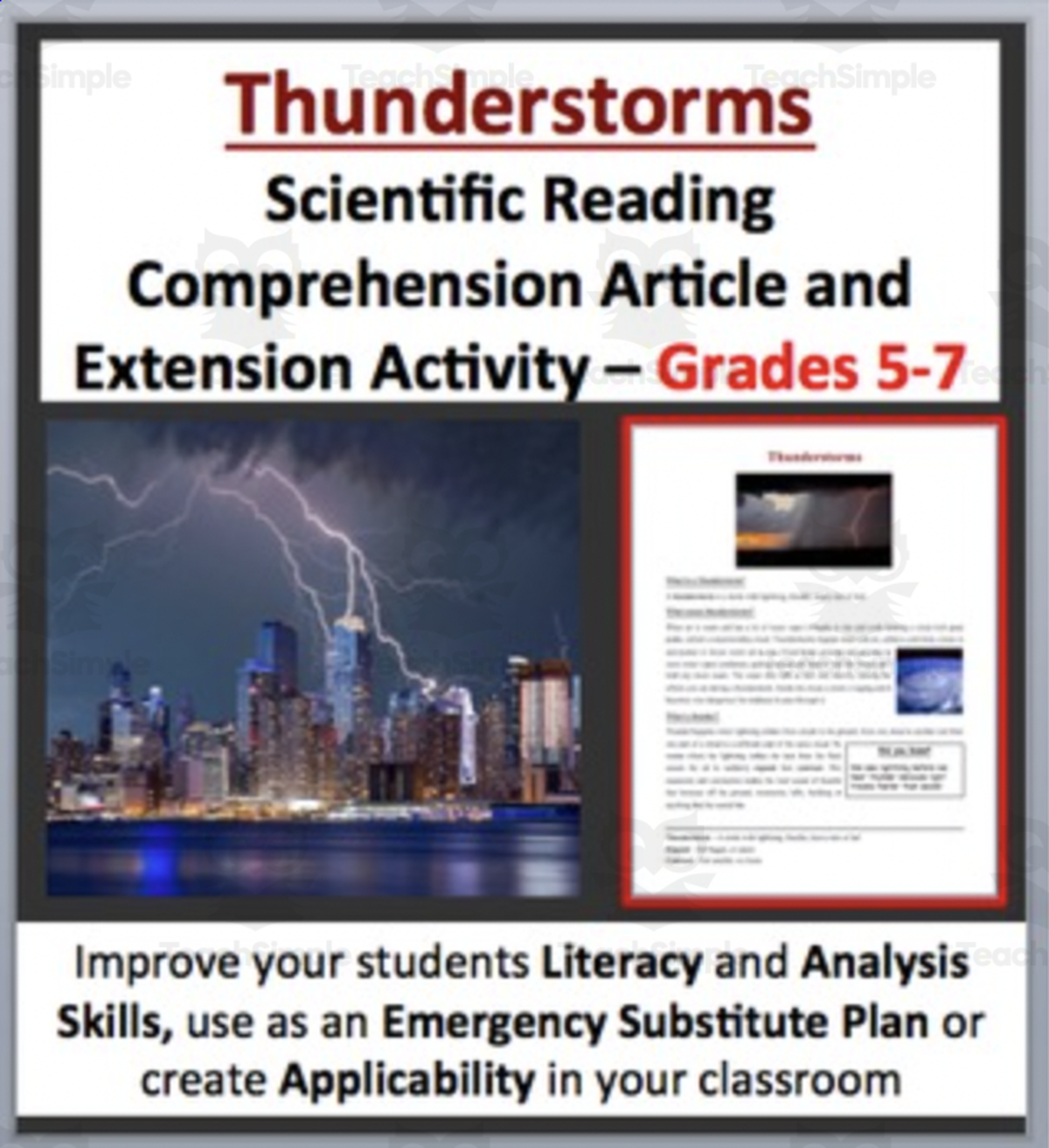 An educational teaching resource from Teach With Fergy entitled Thunderstorms – Science Reading Article - Grades 5-7 downloadable at Teach Simple.