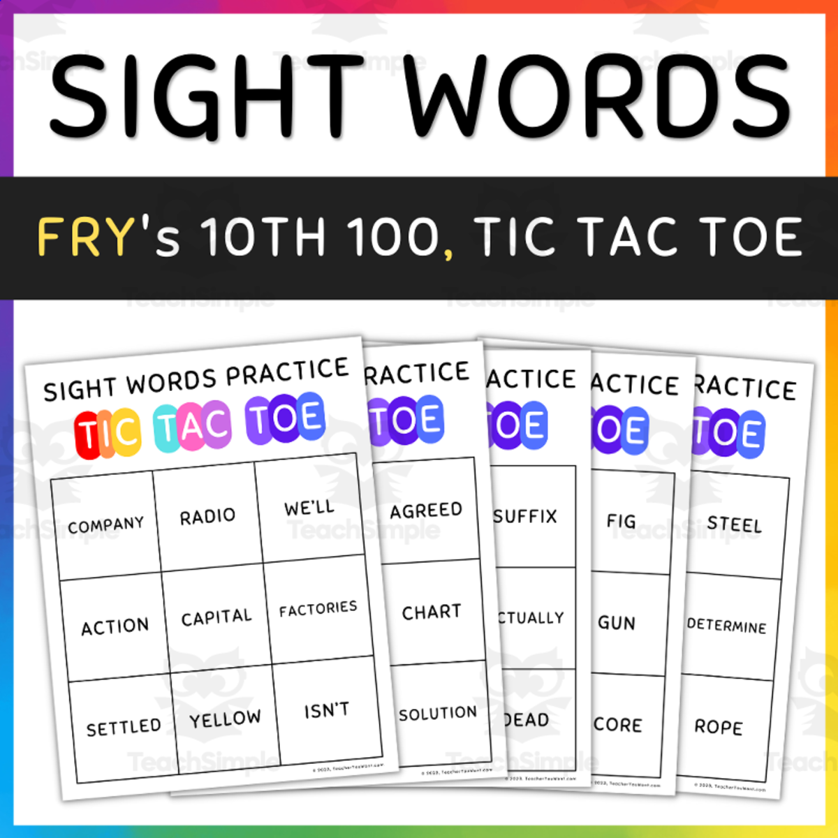 An educational teaching resource from TeacherYouWant entitled Tic Tac Toe Practice Game: Fry Sight Words 10th 100 downloadable at Teach Simple.