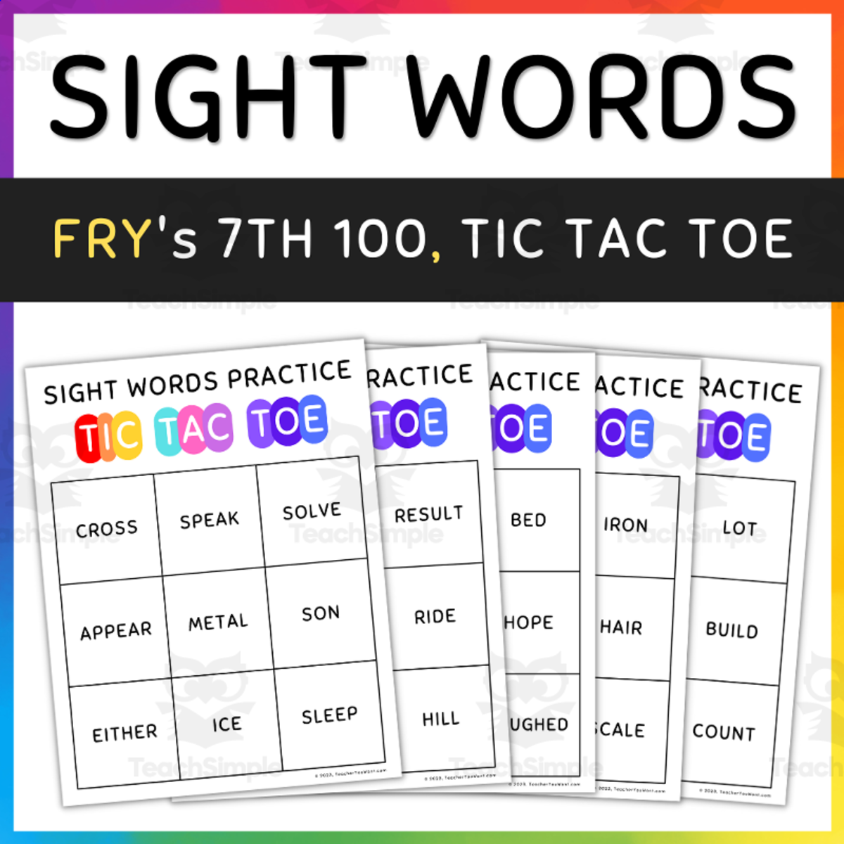 An educational teaching resource from TeacherYouWant entitled Tic Tac Toe Practice Game: Fry Sight Words 7th 100 downloadable at Teach Simple.