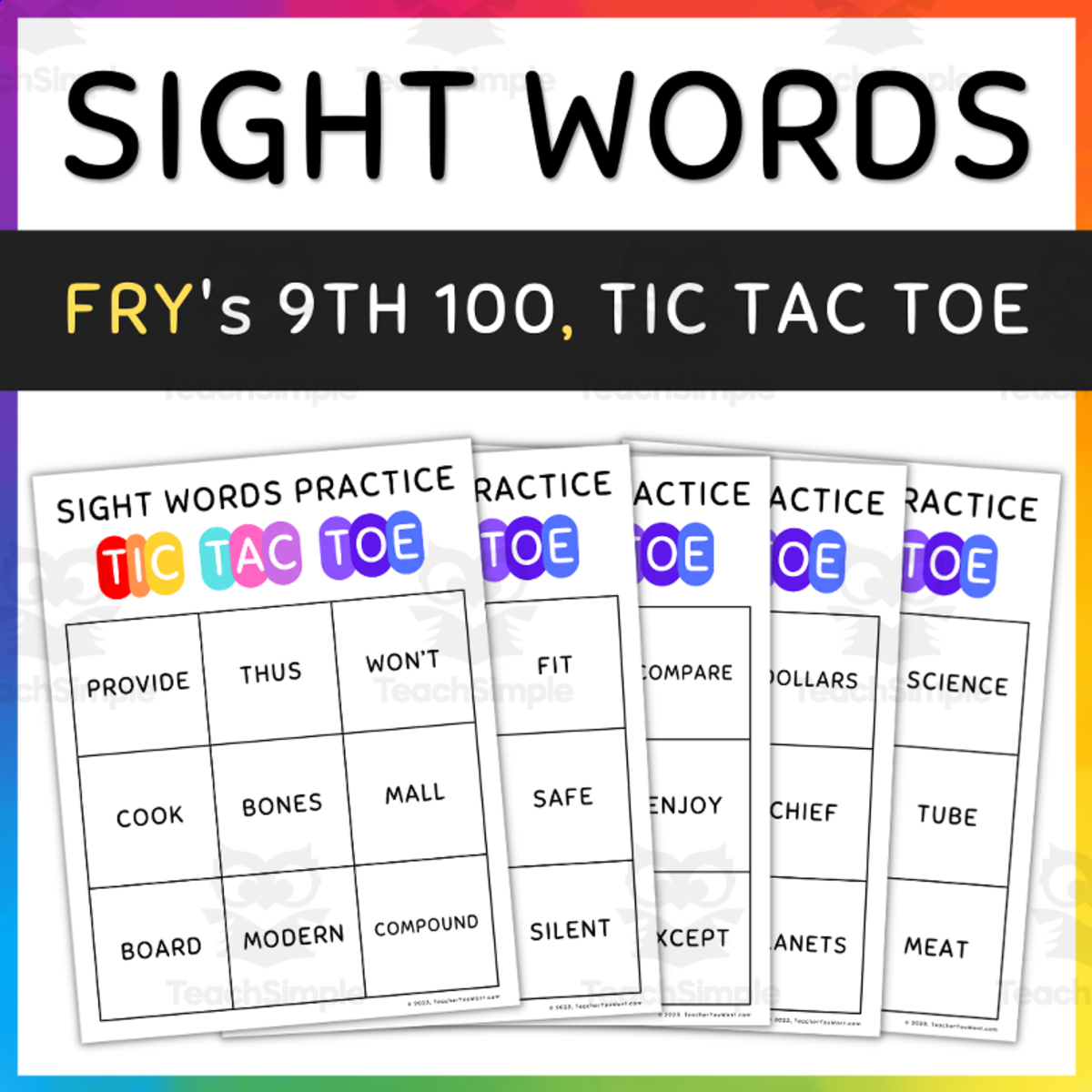 An educational teaching resource from TeacherYouWant entitled Tic Tac Toe Practice Game: Fry Sight Words 9th 100 downloadable at Teach Simple.