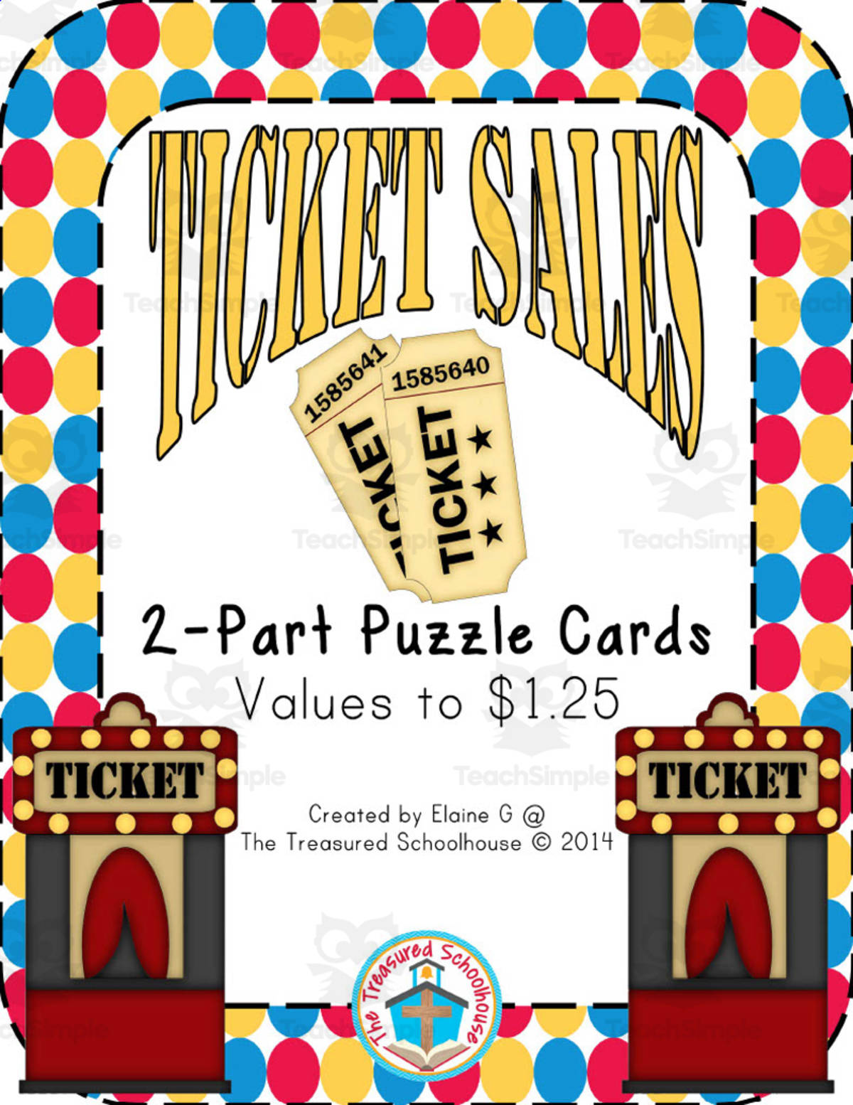 An educational teaching resource from The Treasured Schoolhouse entitled Ticket Sales 2-Part Puzzle Cards downloadable at Teach Simple.