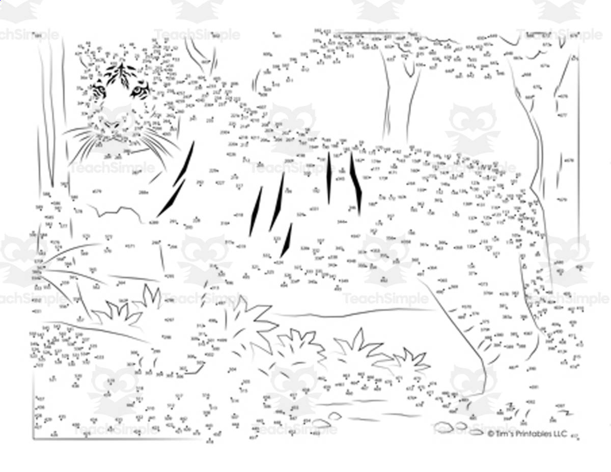 An educational teaching resource from Tim's Printables entitled Tiger Extreme Connect the Dots / Dot-to-Dot PDF downloadable at Teach Simple.