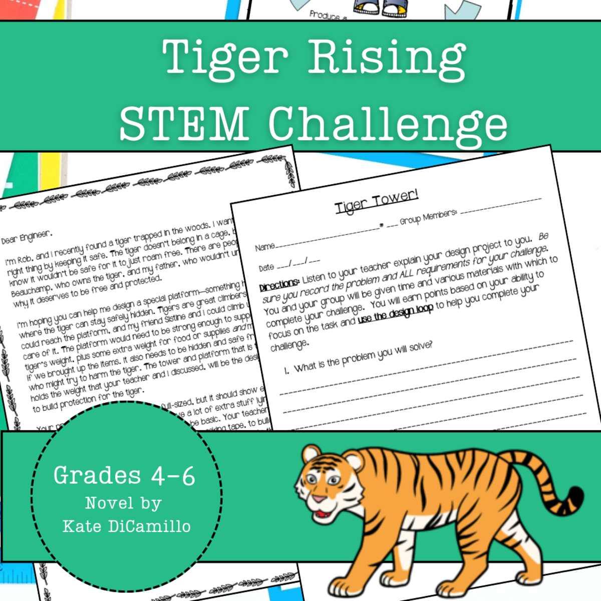 An educational teaching resource from Kel's Klass entitled Tiger Rising STEM Experiment + STEM Project for Grades 4, 5, 6 downloadable at Teach Simple.