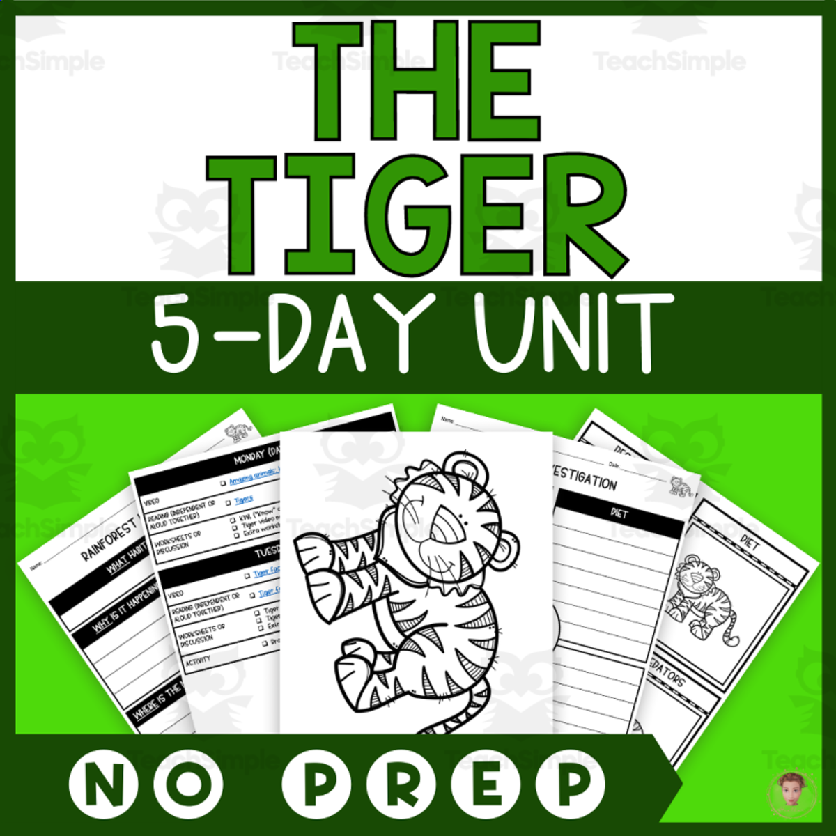 An educational teaching resource from Heather Huhman entitled Tiger Unit Study (Rainforest Animals Lesson Plan, Videos, Activities) downloadable at Teach Simple.