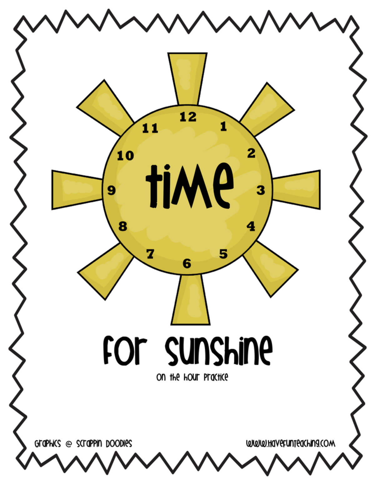 An educational teaching resource from Have Fun Teaching entitled Time for Sunshine To The Hour Clock Activity downloadable at Teach Simple.