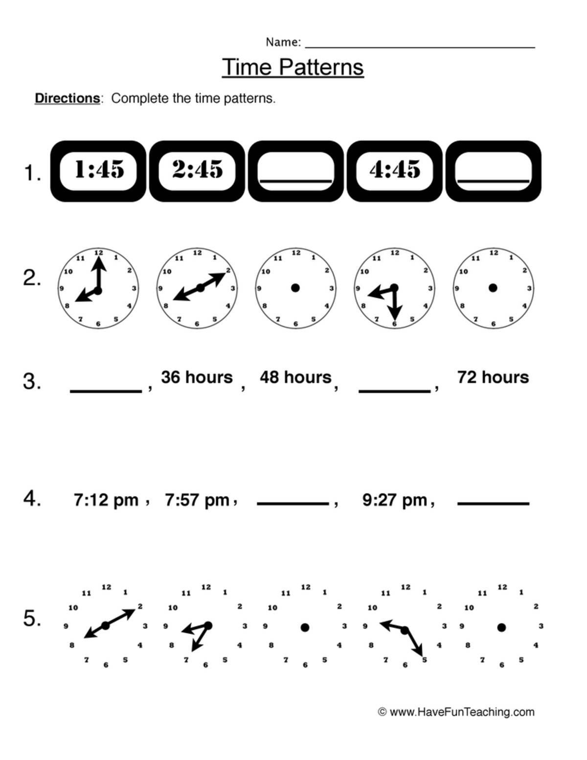An educational teaching resource from Have Fun Teaching entitled Time Patterns Worksheet downloadable at Teach Simple.