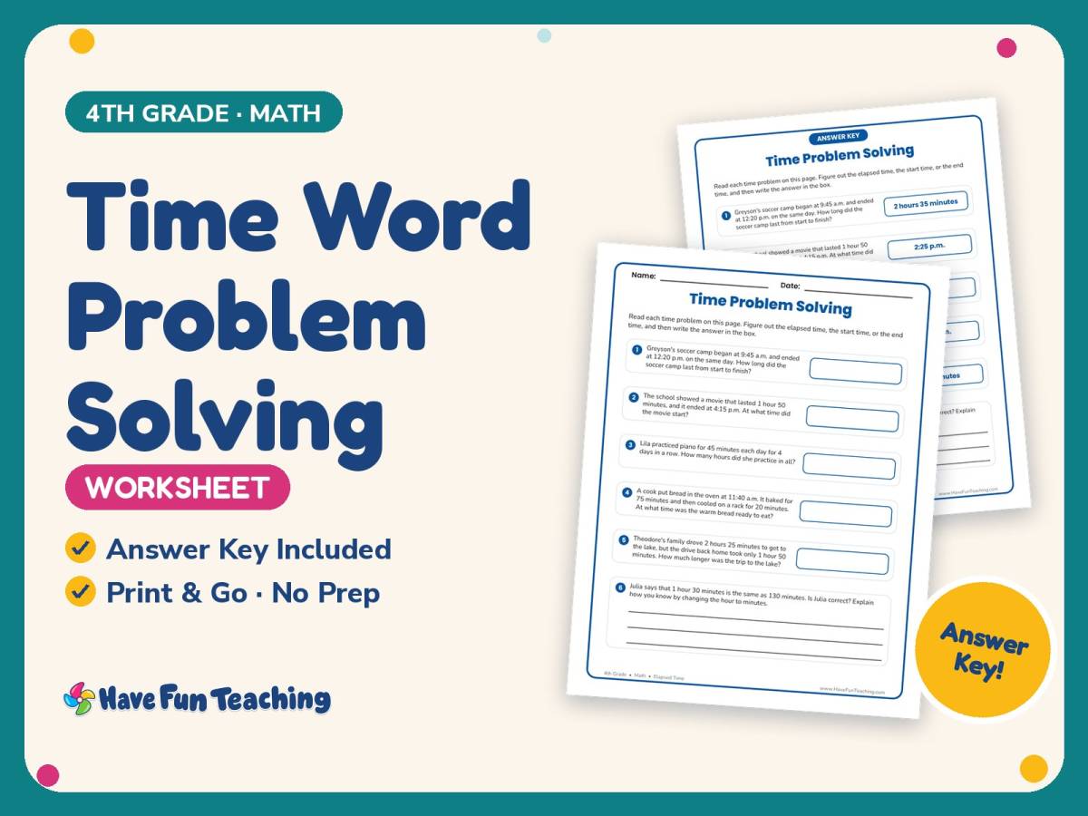 Time Word Problem Solving Worksheet – 4th Grade Clocks & Elapsed Time preview