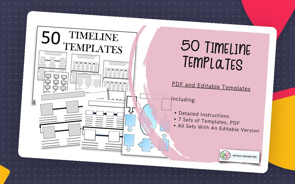 An educational teaching resource from Socially Skilled Kids entitled Timeline Templates - 50 Differentiated Timelines downloadable at Teach Simple.