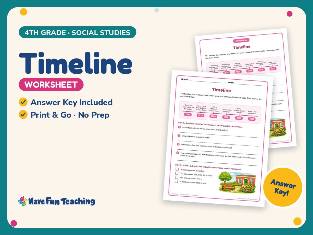 Timeline Worksheet – 4th Grade History & Timelines Practice preview