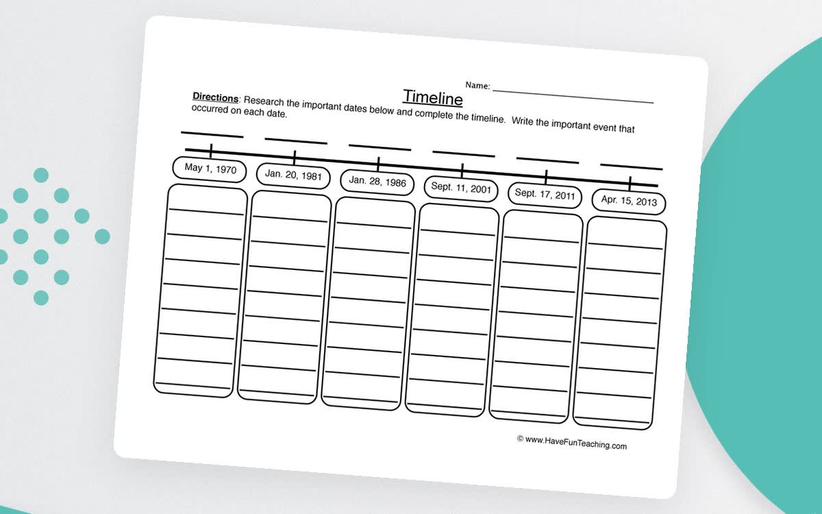 An educational teaching resource from Have Fun Teaching entitled Timeline Worksheet downloadable at Teach Simple.