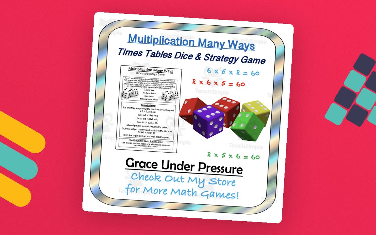 An educational teaching resource from Grace Under Pressure entitled Times Tables Game: Multiplication Strategies & Commutative Property downloadable at Teach Simple.