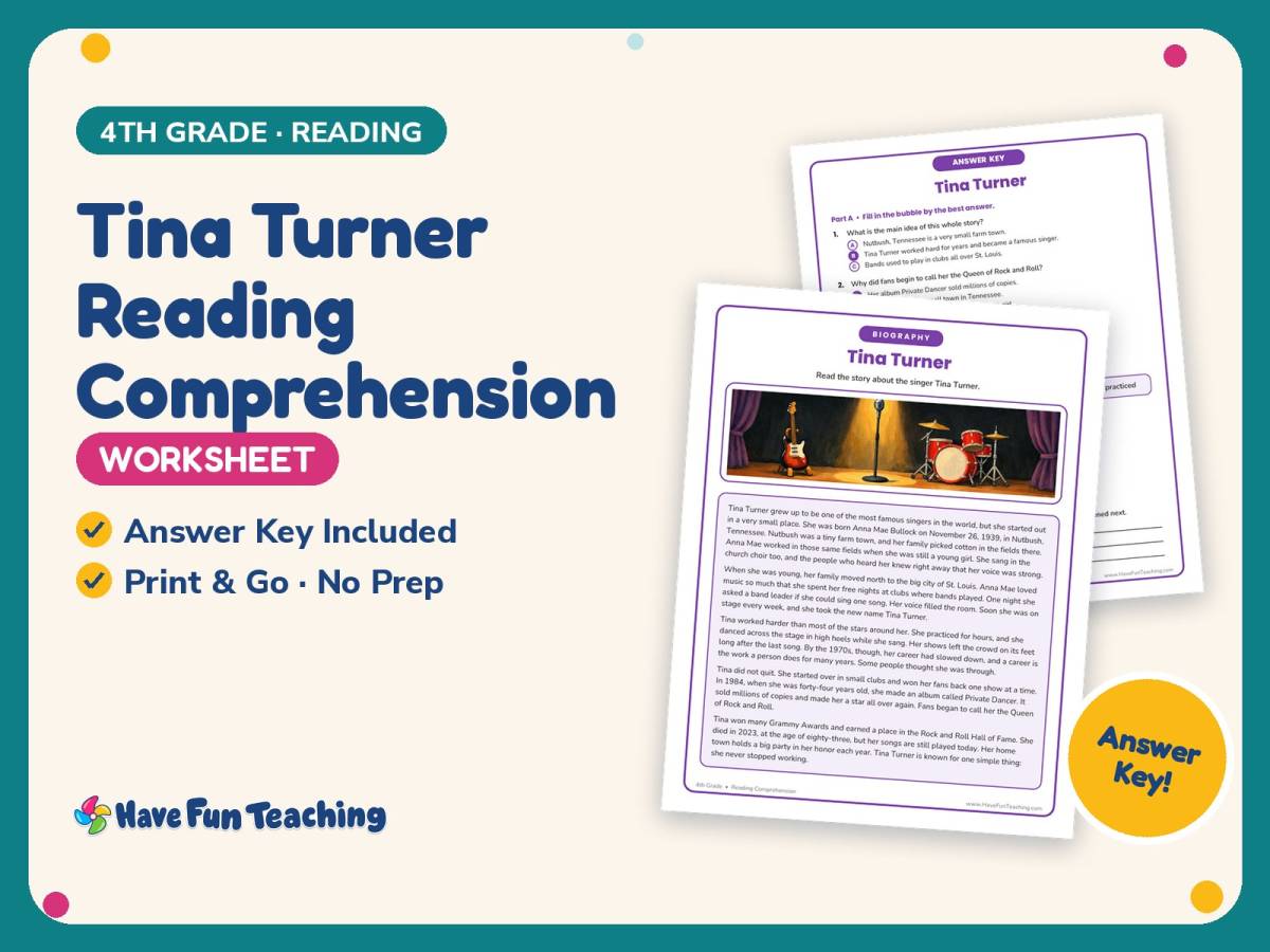 Tina Turner Reading Comprehension Worksheet – 4th Grade Biographies preview