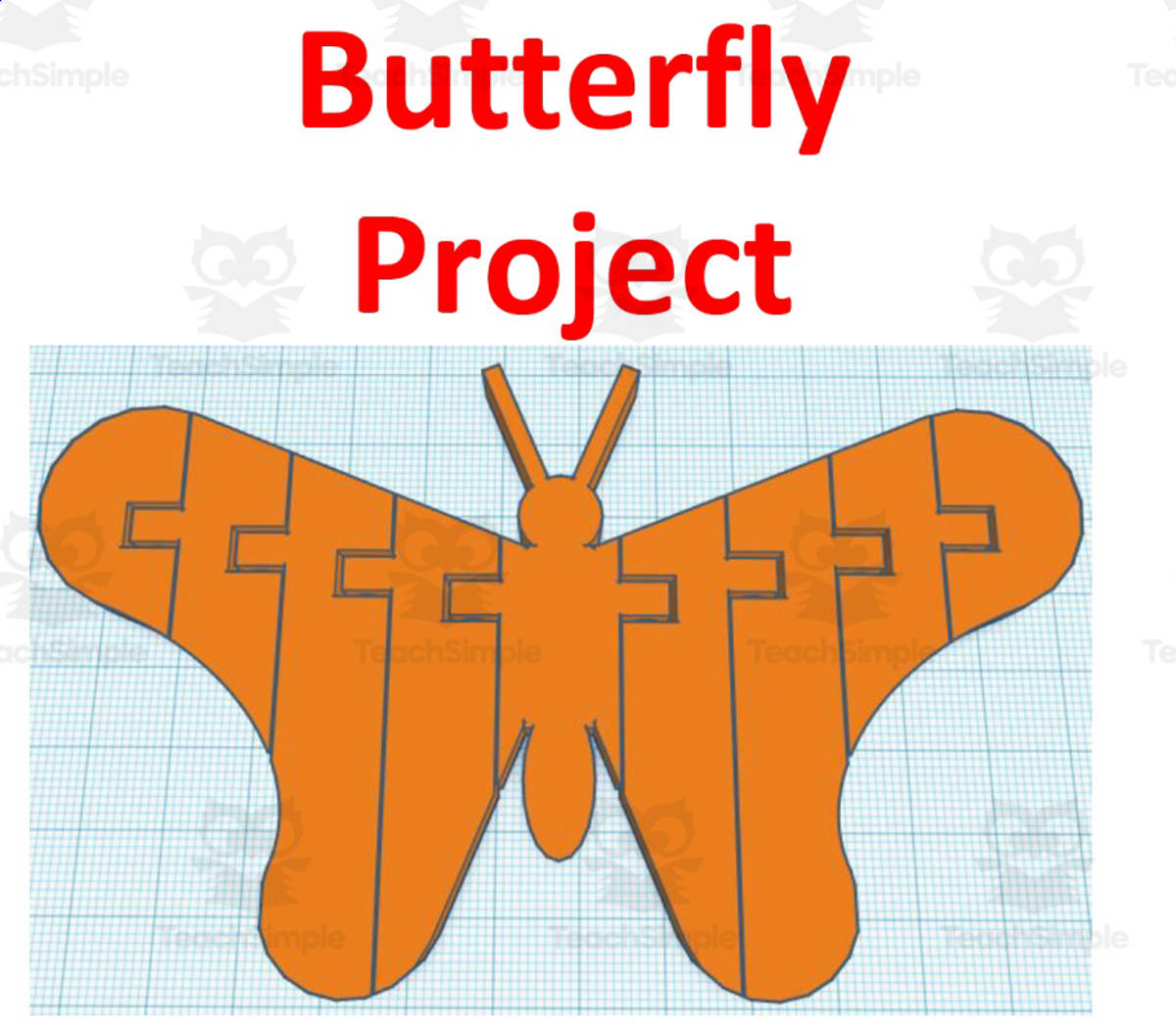 An educational teaching resource from MontyWorks entitled TinkerCAD step-by-step instructions for Articulated Butterfly downloadable at Teach Simple.