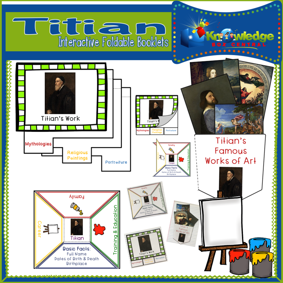 An educational teaching resource from Knowledge Box Central entitled Titian Interactive Foldable Booklets – EBOOK downloadable at Teach Simple.