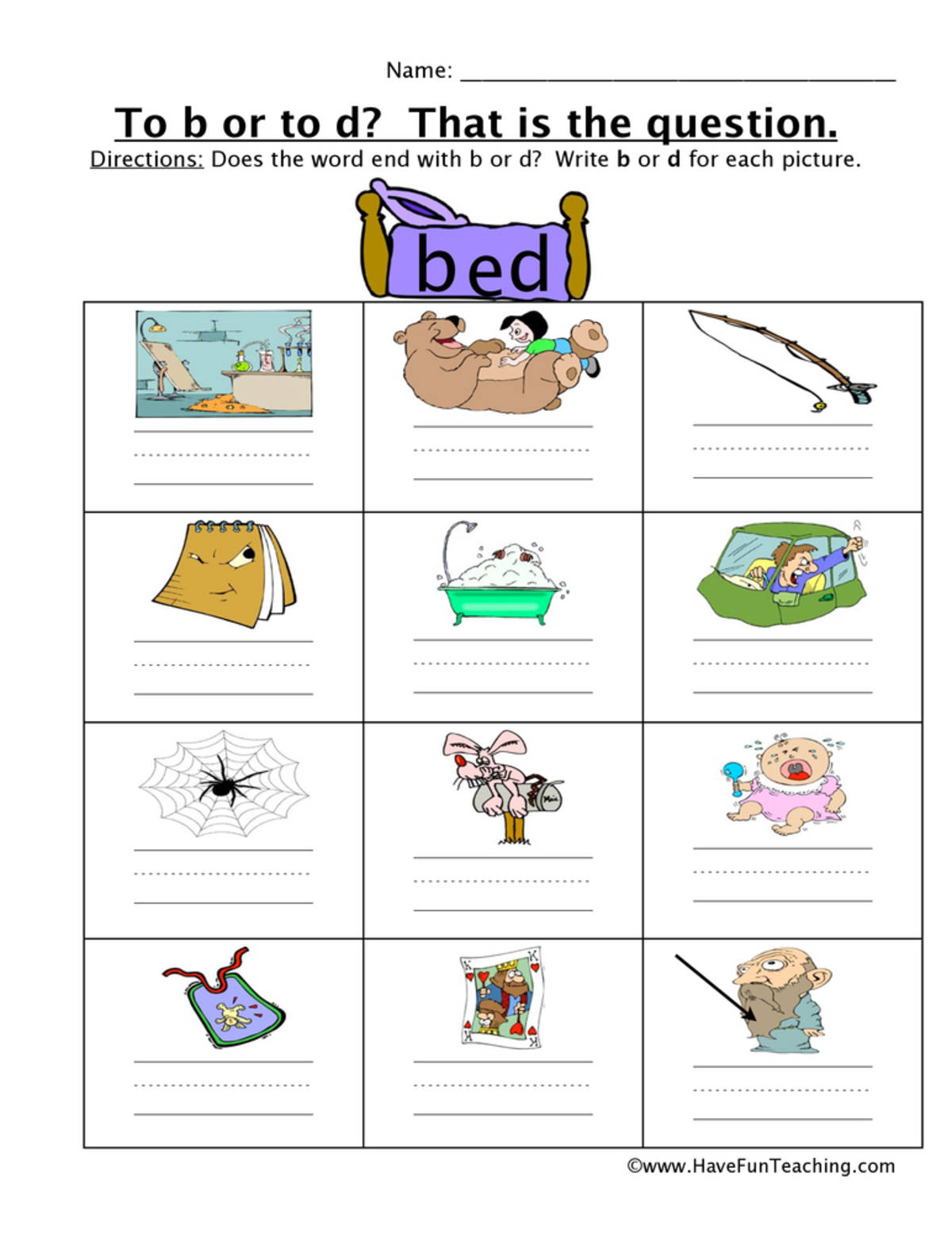 An educational teaching resource from Have Fun Teaching entitled To B or to D Sounds Worksheet downloadable at Teach Simple.