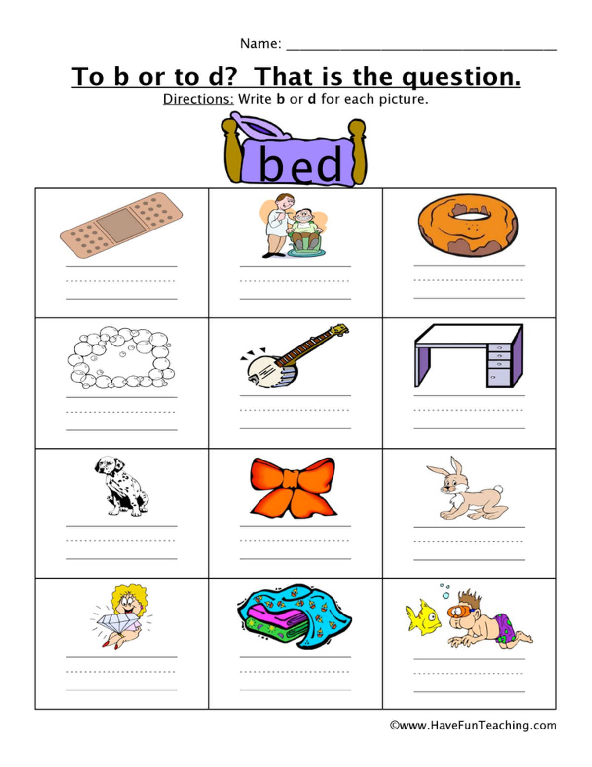 An educational teaching resource from Have Fun Teaching entitled To B or to D Words Worksheet downloadable at Teach Simple.