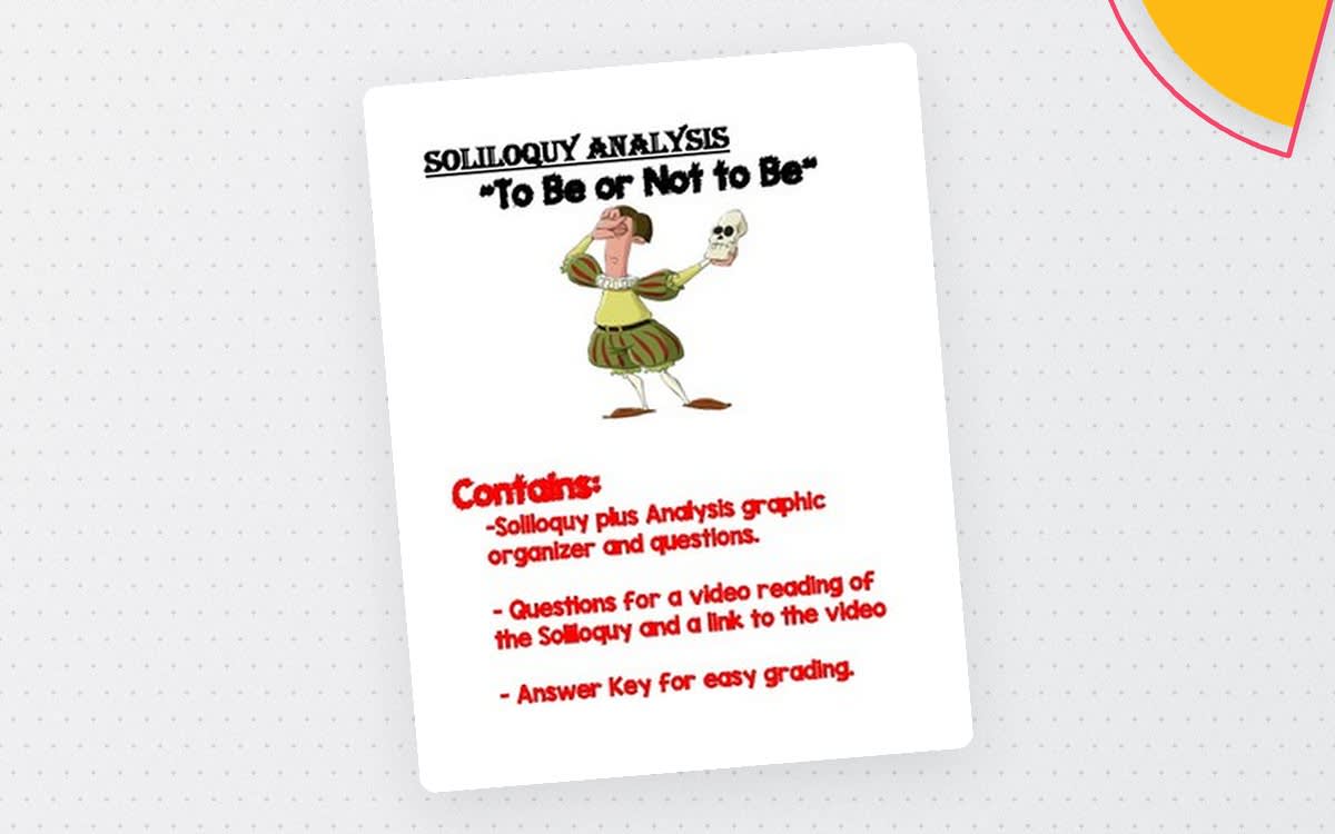 An educational teaching resource from Educate and Create entitled "To Be or Not to Be" Hamlet Soliloquy Analysis downloadable at Teach Simple.