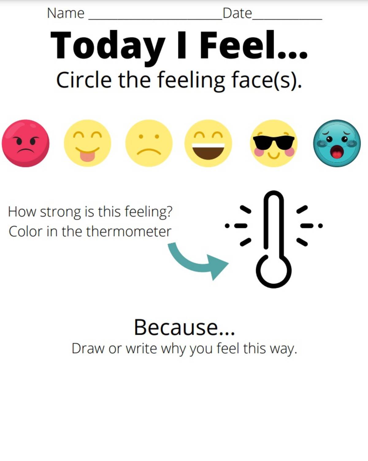 An educational teaching resource from Jennifer Moyer Taylor entitled Today I Feel...Check-In Sheet downloadable at Teach Simple.