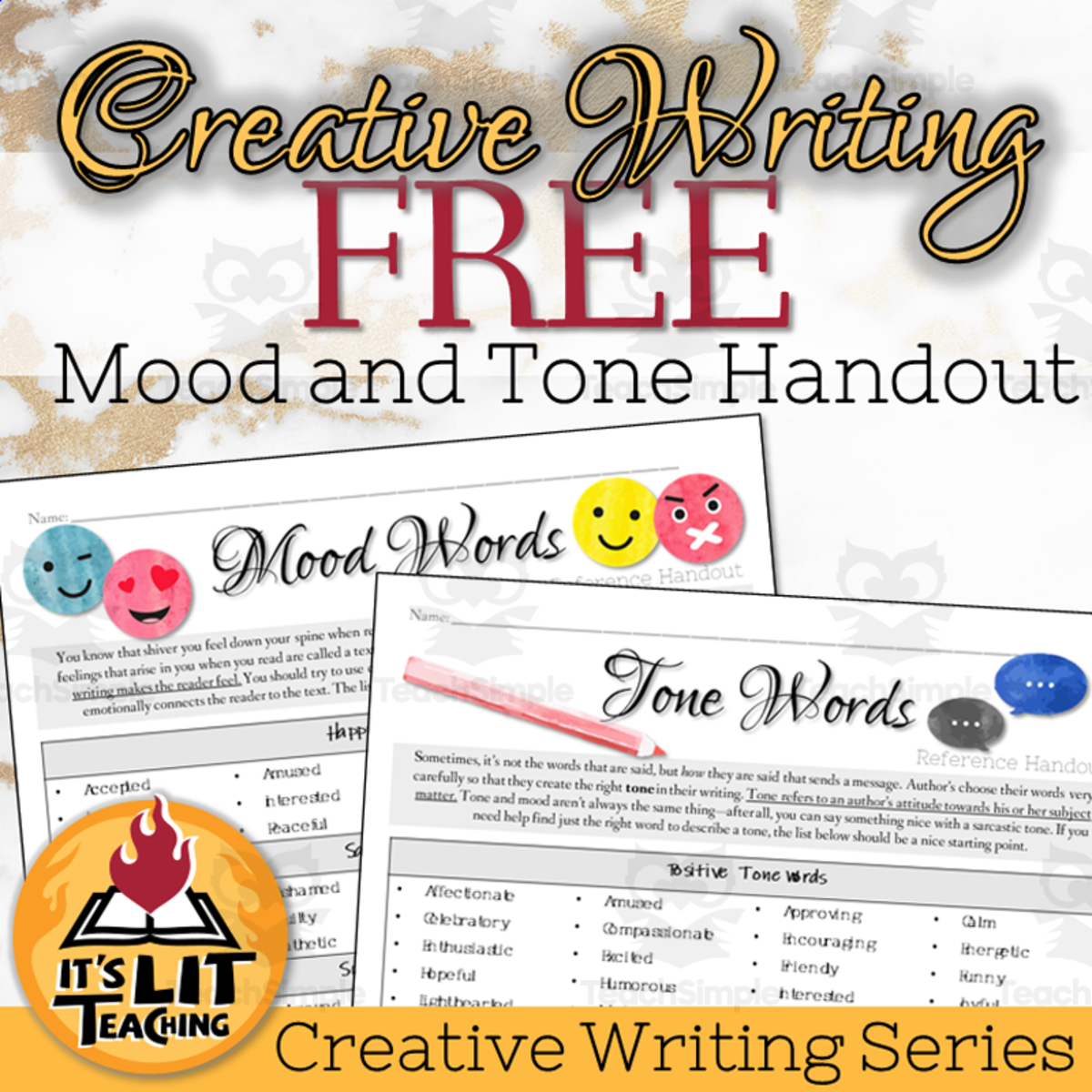 An educational teaching resource from It's Lit Teaching entitled Tone and Mood Words Student Handout FREEBIE downloadable at Teach Simple.