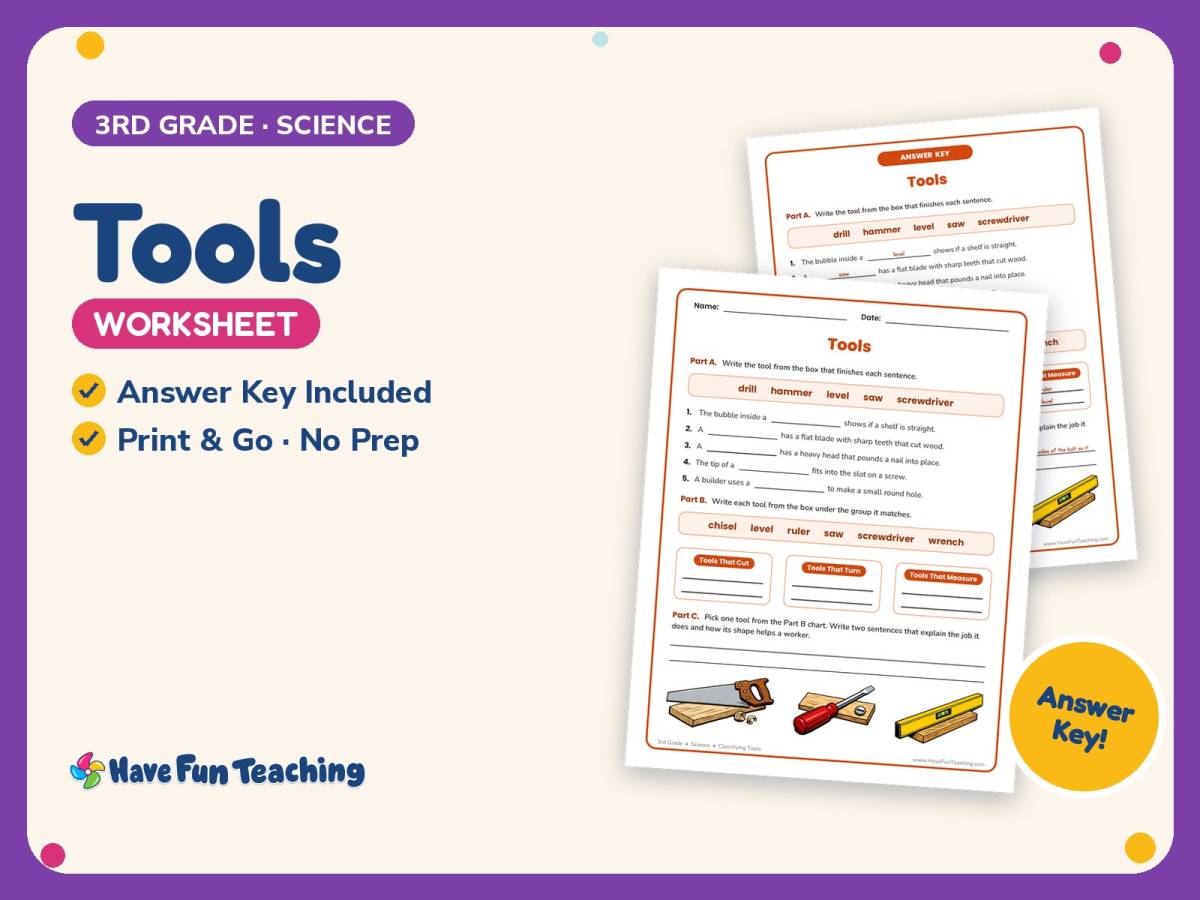 Tools Worksheet – 3rd Grade Classification Practice + Answer Key preview