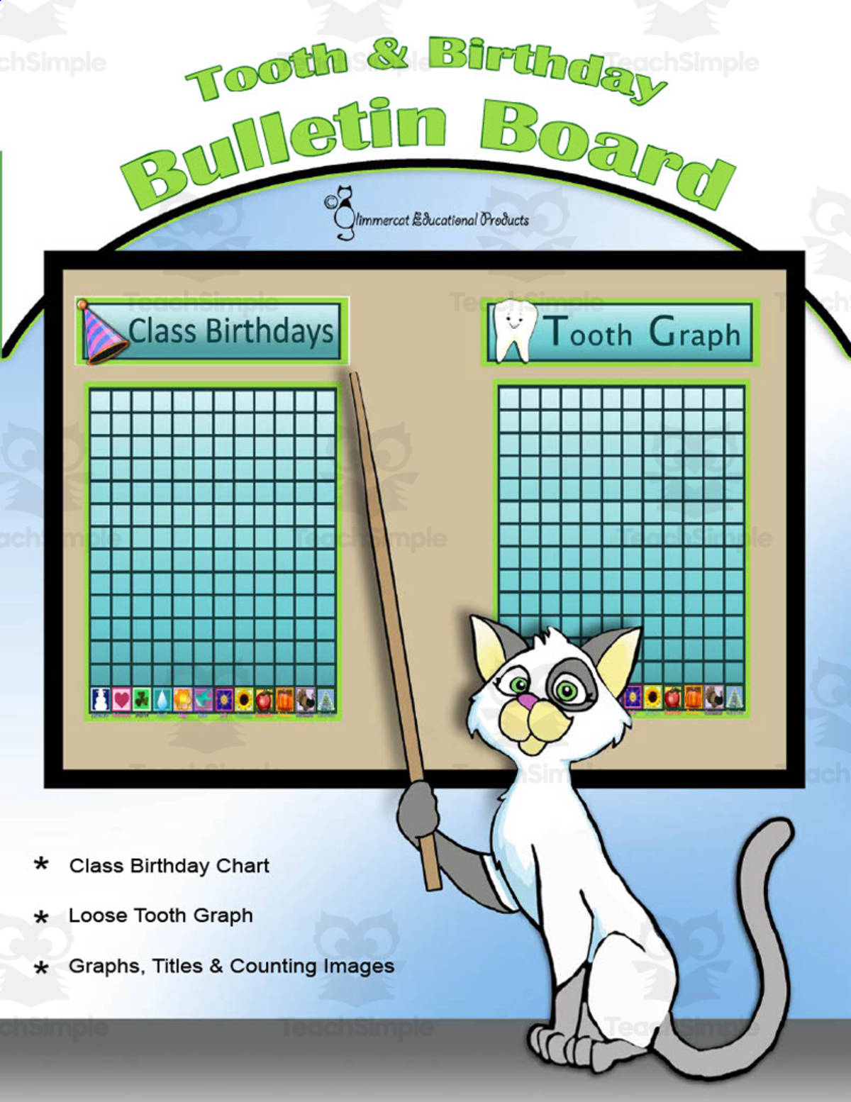 An educational teaching resource from Glimmercat Education entitled Tooth Graph and Class Birthday Chart downloadable at Teach Simple.