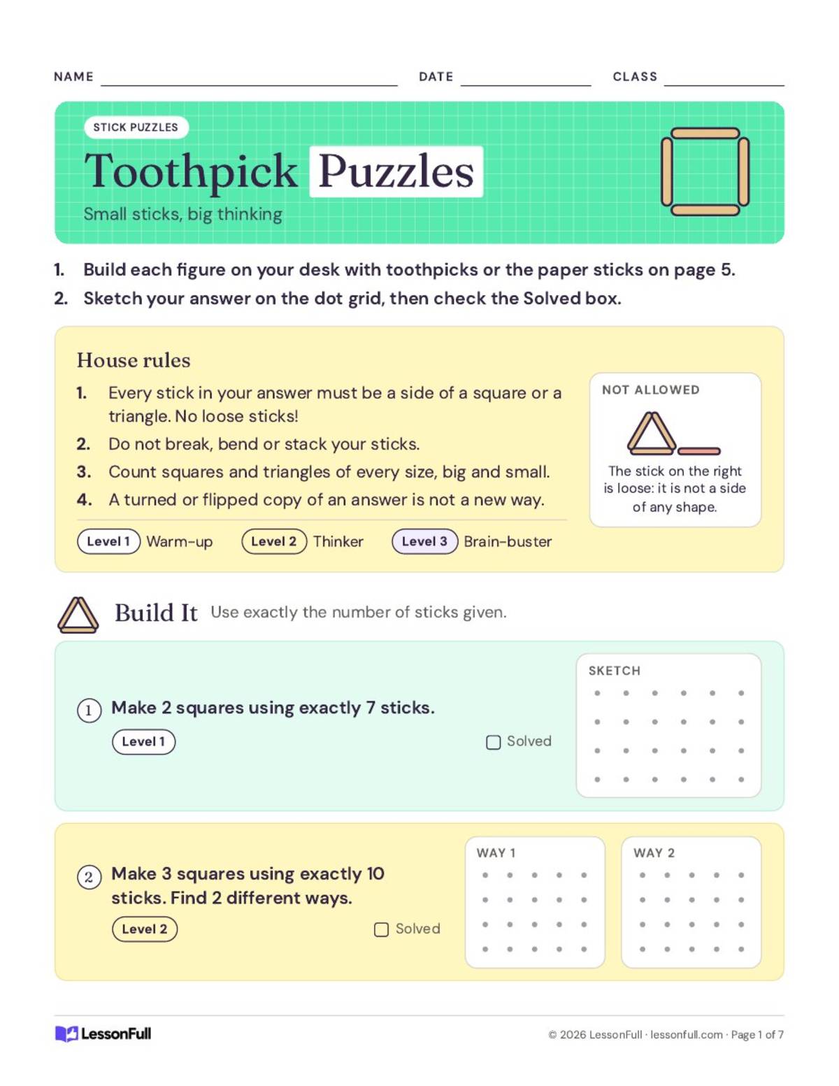 Toothpick Puzzles for Math Brain Teasers preview