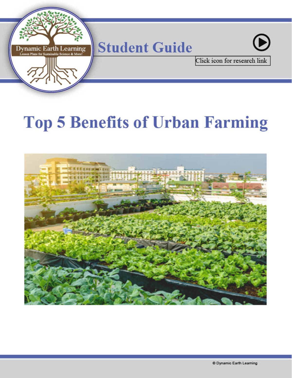 An educational teaching resource from  Dynamic Earth Learning entitled Top 5 Benefits of Urban Farming Homework - For Google Classroom downloadable at Teach Simple.