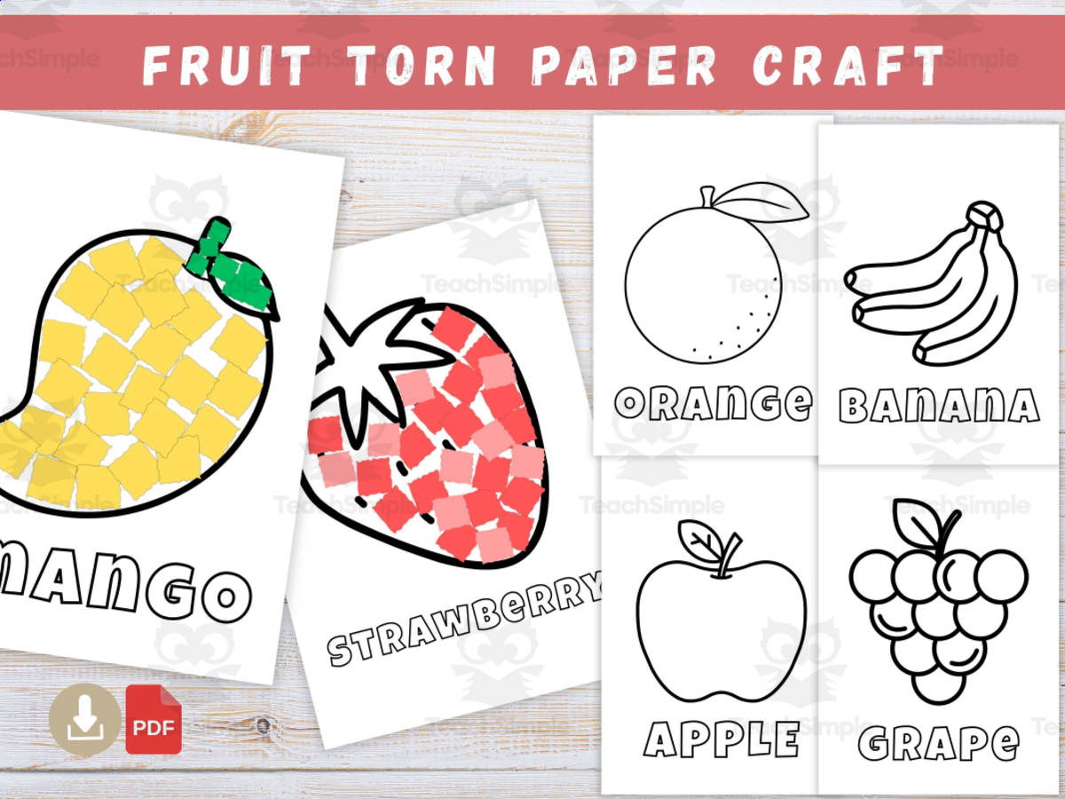 An educational teaching resource from Jenstrokeandstyle entitled Torn Paper Fruit Craft for kids downloadable at Teach Simple.