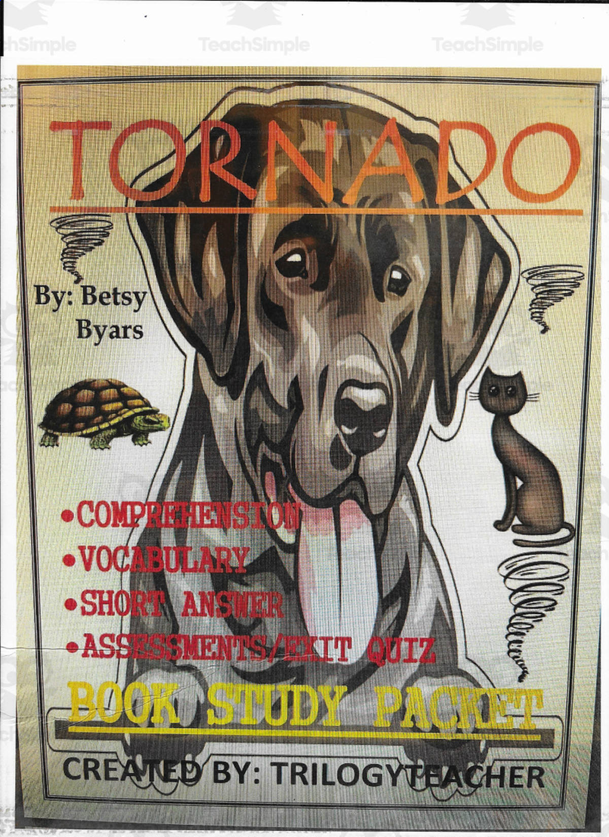 An educational teaching resource from TrilogyTeacher entitled TORNADO Comprehension/Short Answer/Vocabulary/Exit Quiz Packet downloadable at Teach Simple.