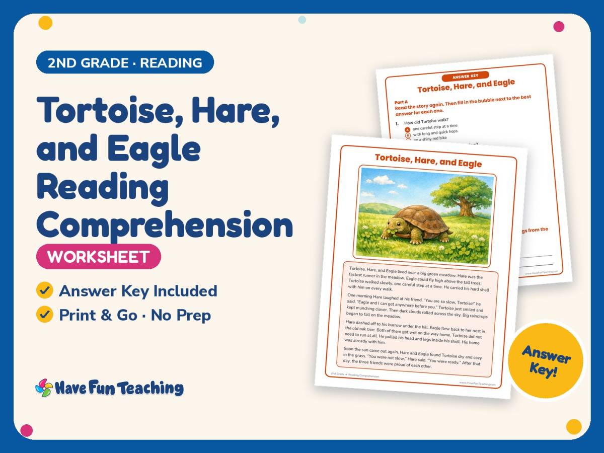 Tortoise, Hare, and Eagle Reading Comprehension Worksheet – 2nd Grade preview