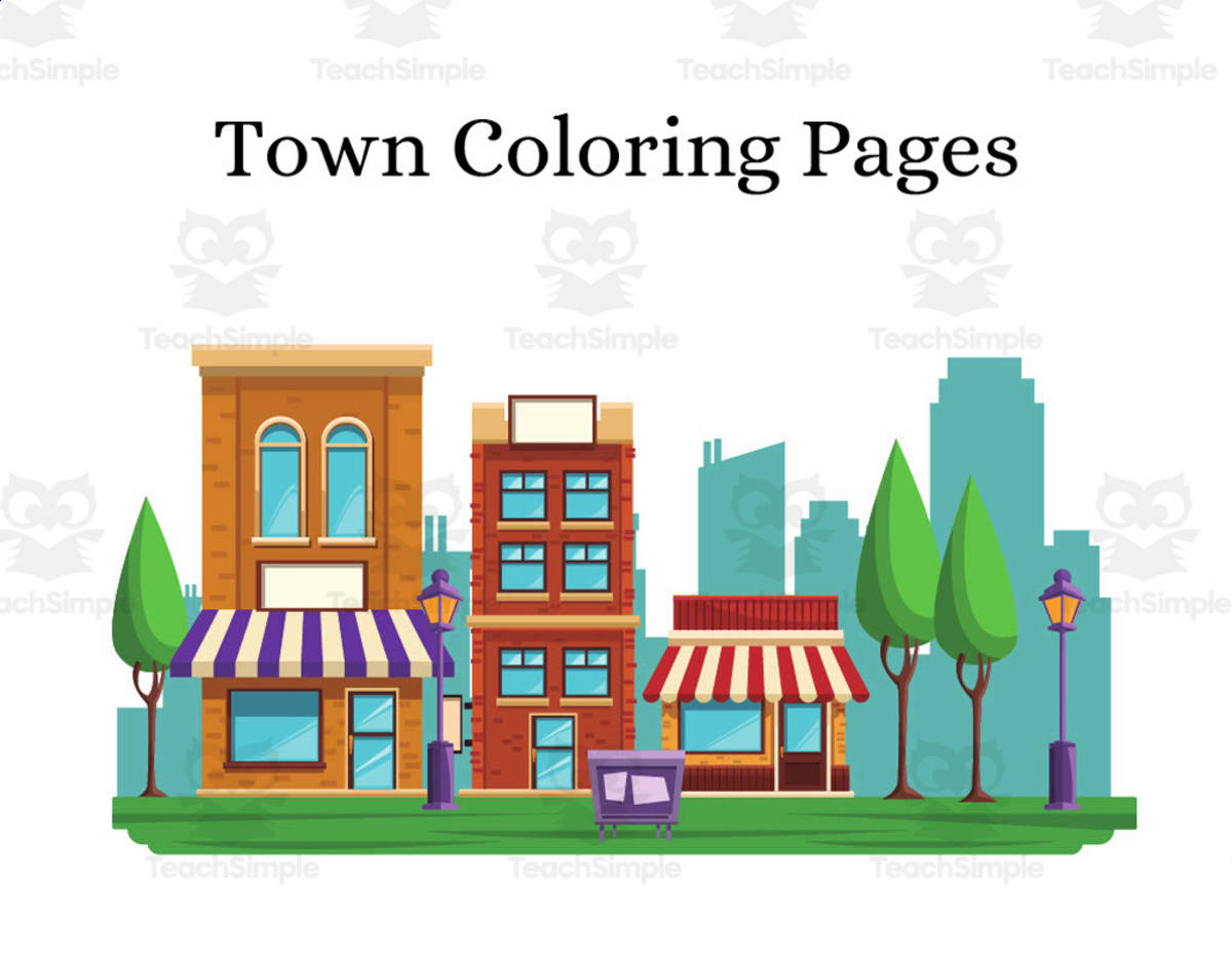 An educational teaching resource from More Than Just Reading entitled Town Coloring Pages downloadable at Teach Simple.