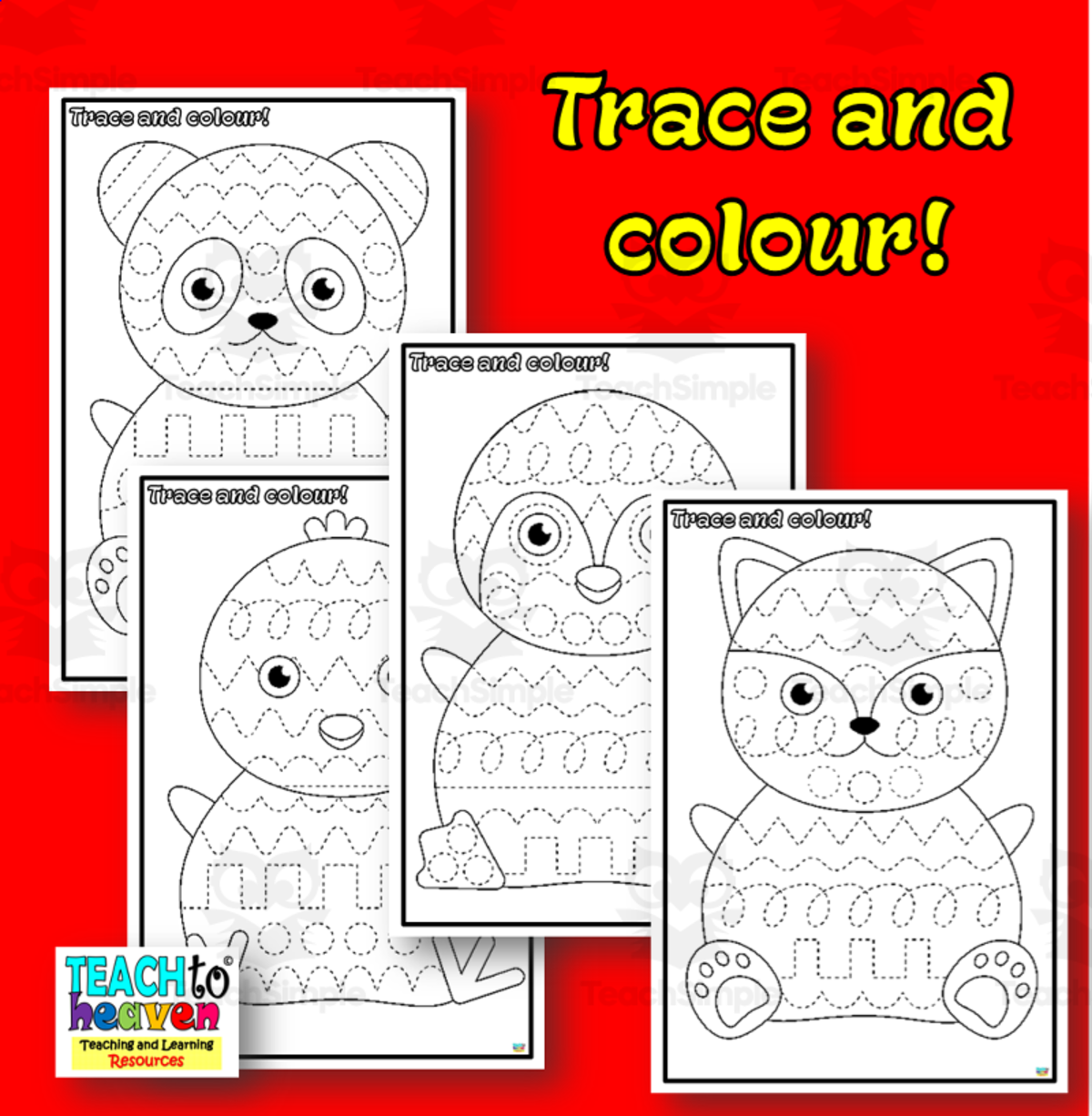 An educational teaching resource from Teach To Heaven, Reoulita.com entitled Trace and clolour 2 downloadable at Teach Simple.