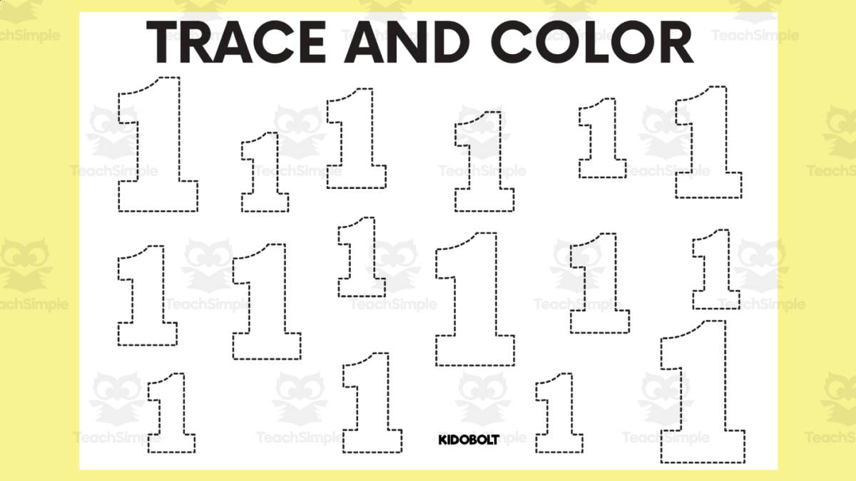 An educational teaching resource from Sarita - Kidobolt entitled Trace and Color Number Shape - 1 downloadable at Teach Simple.