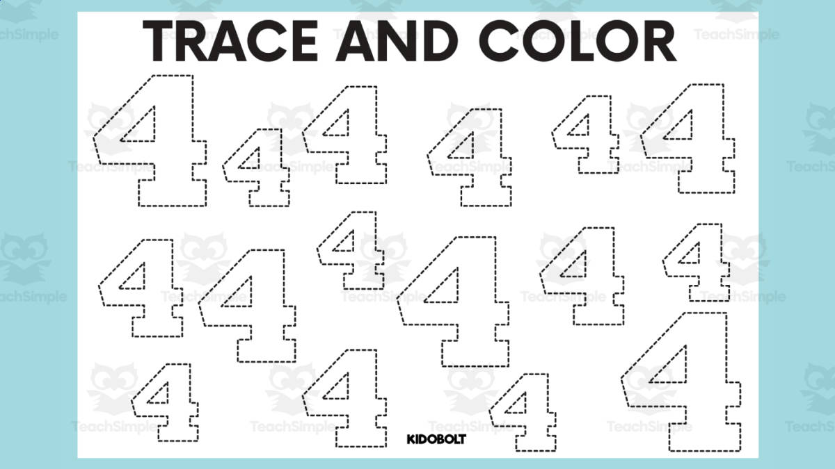 An educational teaching resource from Sarita - Kidobolt entitled Trace and Color Number Shape - 4 downloadable at Teach Simple.