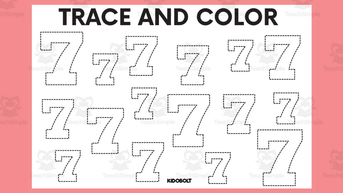 An educational teaching resource from Sarita - Kidobolt entitled Trace and Color Number Shape - 7 downloadable at Teach Simple.