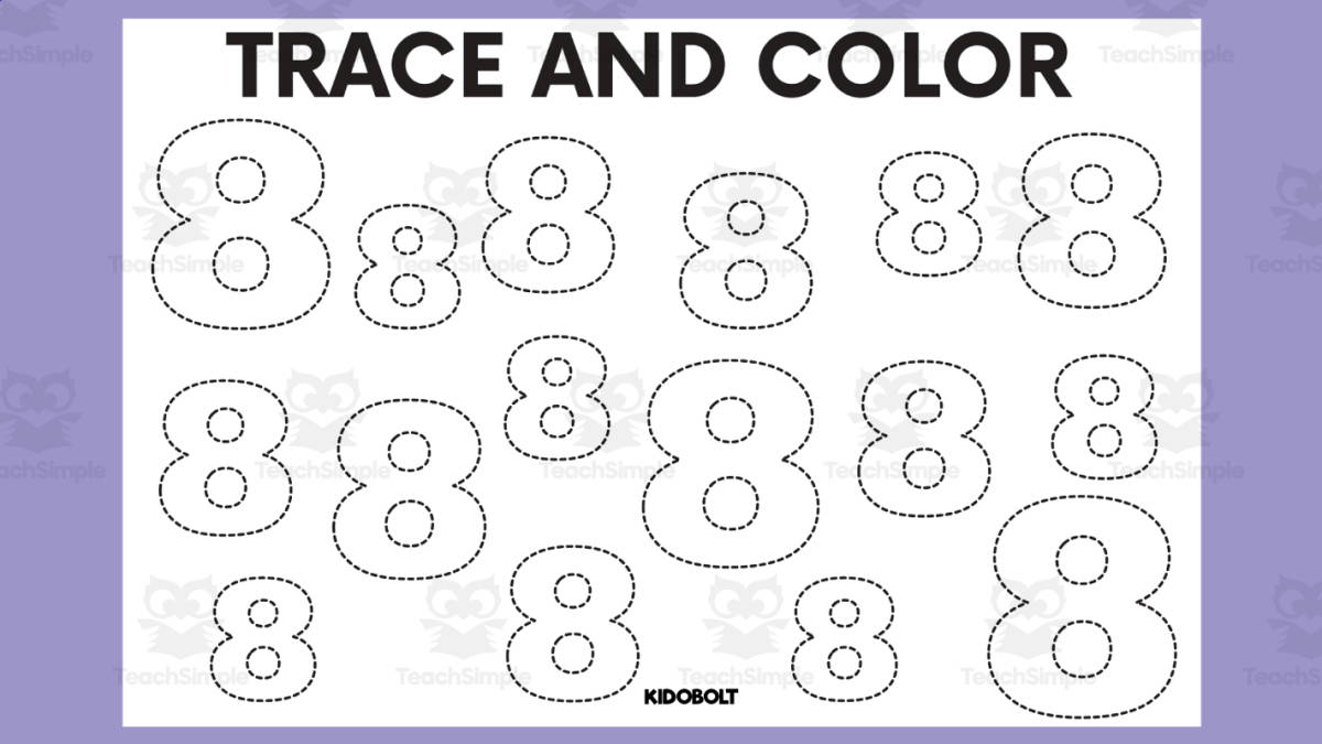 An educational teaching resource from Sarita - Kidobolt entitled Trace and Color Number Shape - 8 downloadable at Teach Simple.