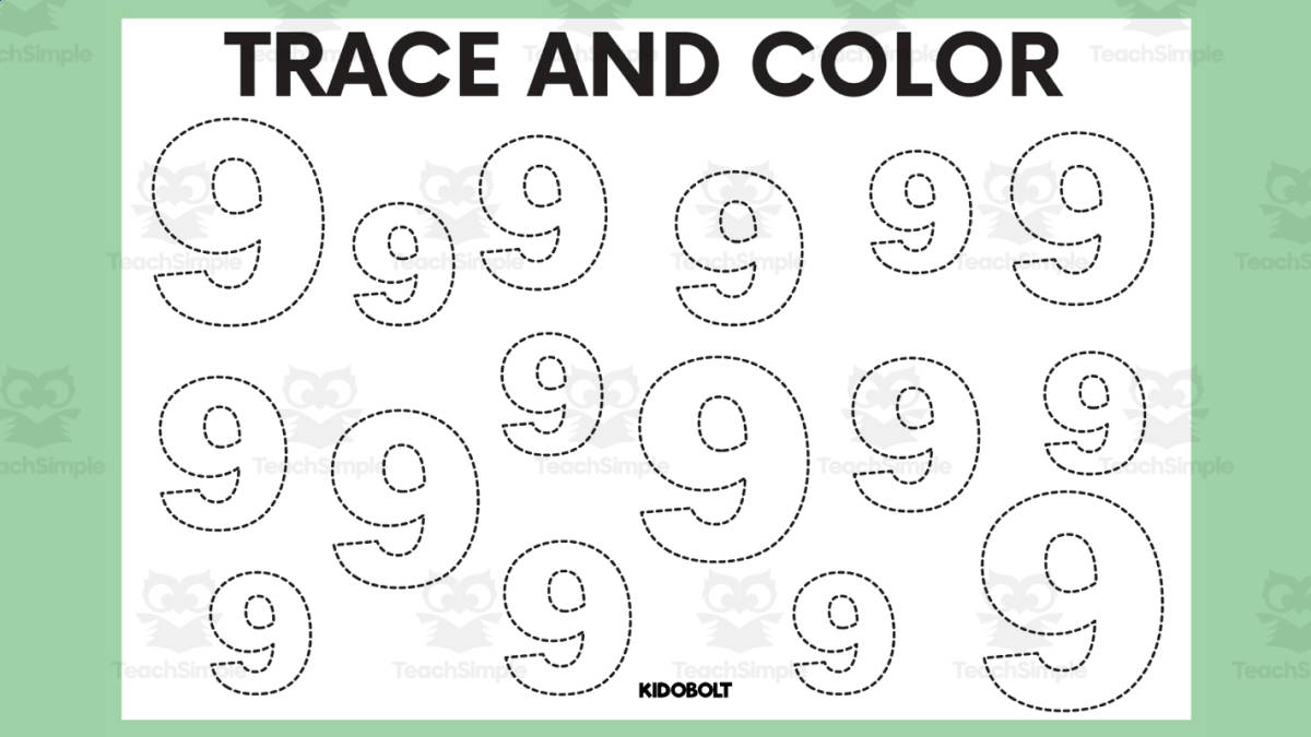 An educational teaching resource from Sarita - Kidobolt entitled Trace and Color Number Shape - 9 downloadable at Teach Simple.