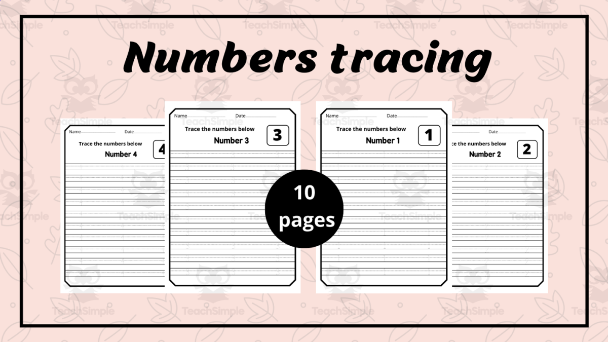 An educational teaching resource from successful teachers resource entitled Trace Numbers - Number tracing 1-10 Worksheet. downloadable at Teach Simple.