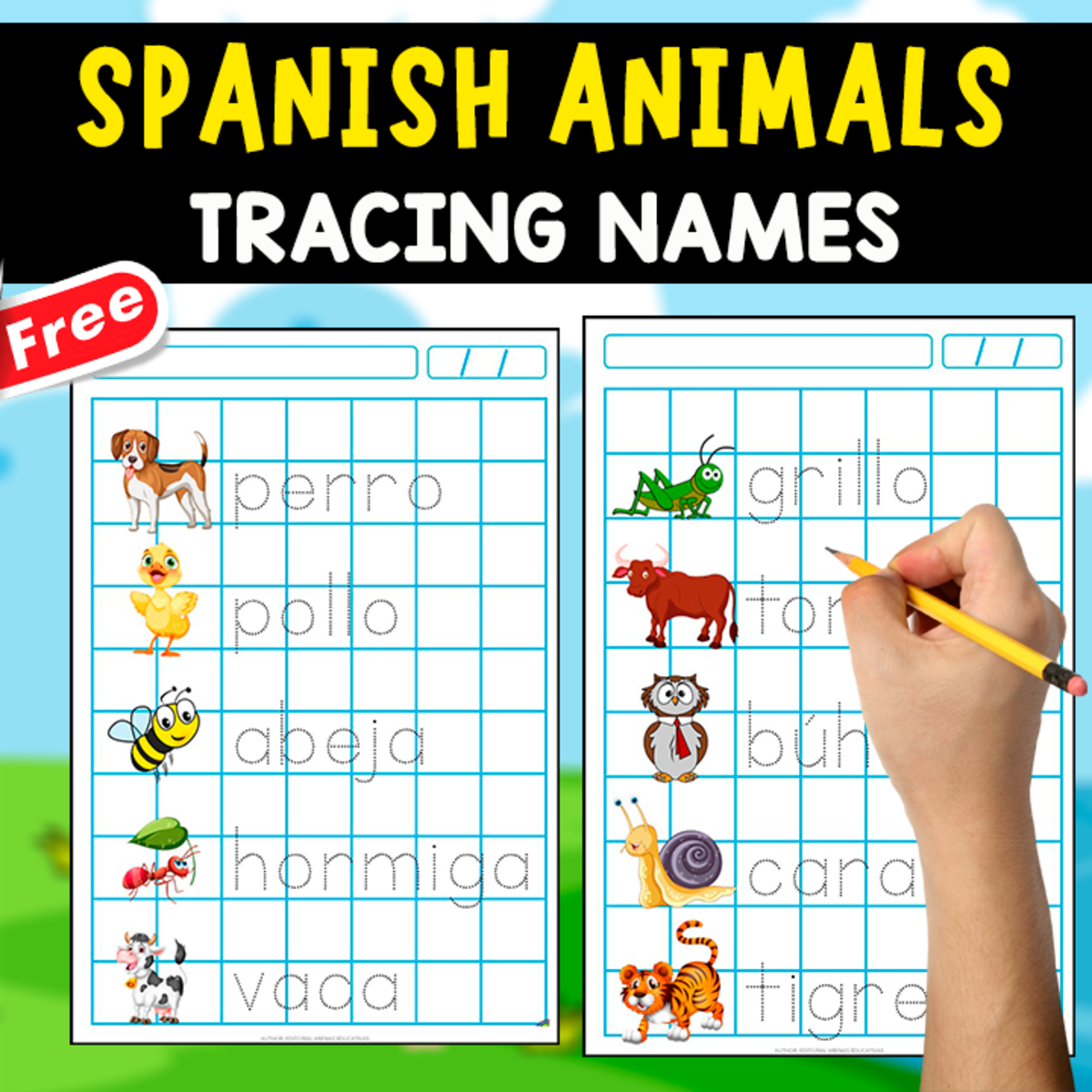An educational teaching resource from EDITORIAL LAURA EDUCA entitled TRACING 25 NAMES OF ANIMALS | SPANISH RESOURCE downloadable at Teach Simple.